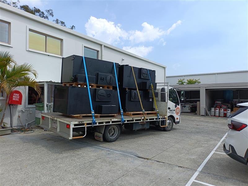 Finished HDPE water tanks loaded for delivery from P&M Plastics Gold Coast