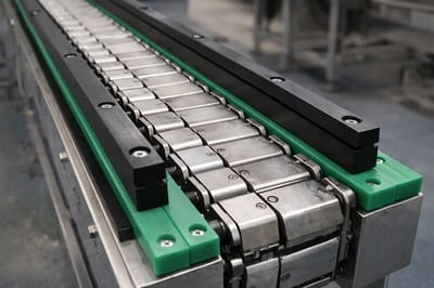 Conveyor belt close up with wear strips