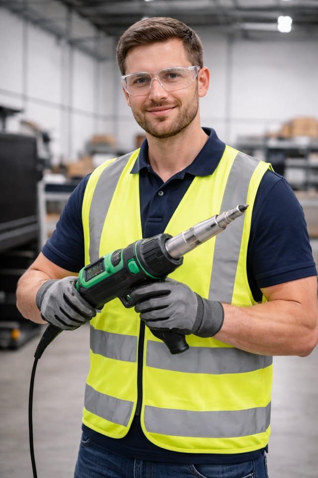 Worker with Plastic Welding Gun